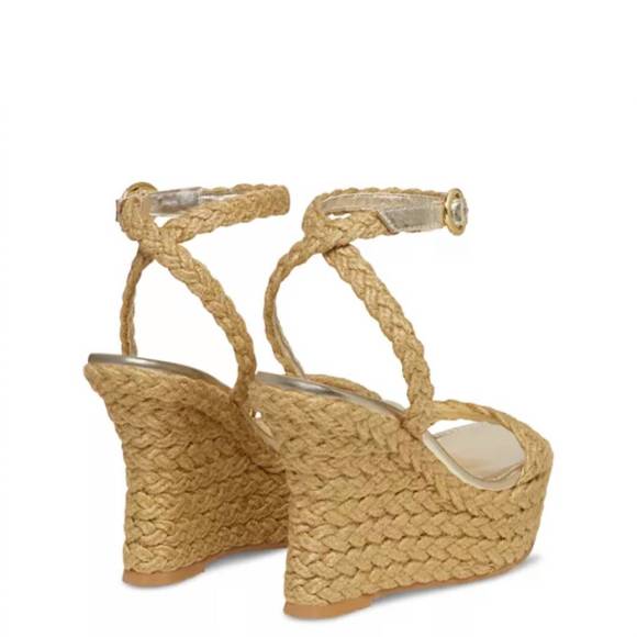 NEW STUART WEITZMAN braida strap espadrille wedge sandals in gold - Picture 4 of 4